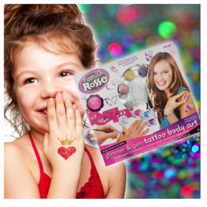 Csillámtetoválás készítő szett csillámporokkal, strasszokkal, ecsettel, sablonnal - tetkó készlet (BBJ)