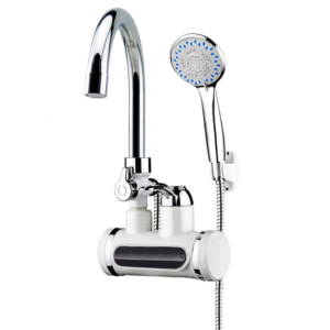 LED kijelzős vízmelegítő csaptelep - fali csatlakozású, tusrózsával (BBL)