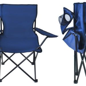 Összecsukható és könnyen hordozható kempingszék italtartós karfával és 120 kg teherbírással - kék horgászszék (BBL) - Image 4