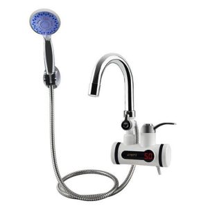 LED kijelzős vízmelegítő csaptelep – fali  csatlakozású, tusrózsával (BBL)