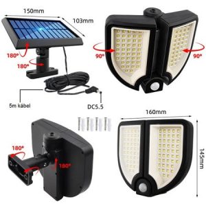 90LED-es, mozgásérzékelős forgatható napelemes lámpa távirányítóval YT-90 (BBL) - Image 3