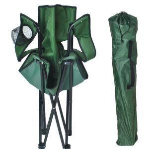 Összecsukható és könnyen hordozható kempingszék italtartós karfával és 120 kg teherbírással - zöld horgászszék (BBL) - Image 6