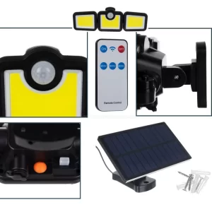 FL-1725B napelemes fali COB LED kültéri lámpa mozgásérzékelős 3 világító egységgel (BBV) - Image 9