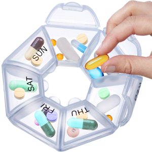 Kerek gyógyszeradagoló doboz heti kiosztással (BBKM)