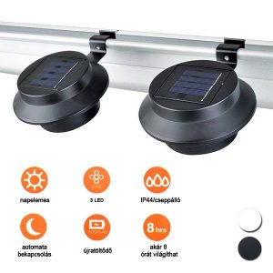 Két darabos kültéri napelemes ereszlámpa készlet - ereszcsatornára, kerítésre - fekete (BBV) - Image 7