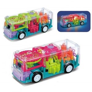 Világító és zenélő játék autóbusz átlátszó műanyagból (BBJ)