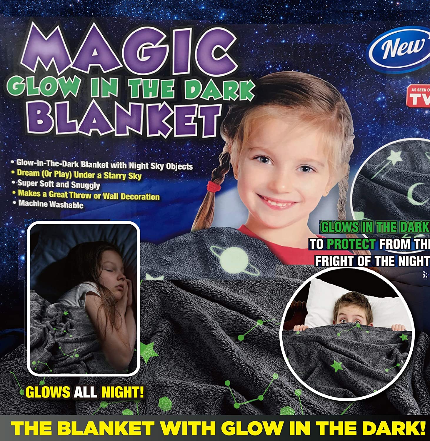 Sötétben világító gyermek takaró csillag mintával – szürke – 130 x 150 cm