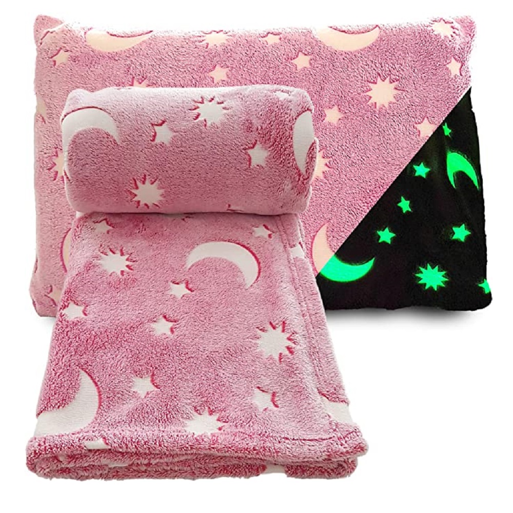 Sötétben világító takaró csillag mintával – rózsaszín – 130 x 150 cm (3)