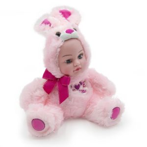 Síró, nevető, beszélő baba óriás szempillával - plüss anyagú nyuszis jelmezben (BBJ) - Image 2