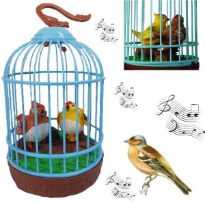 Kedvesen éneklő és táncoló kismadarak kalitkában led világítással (BBJ) - Image 1