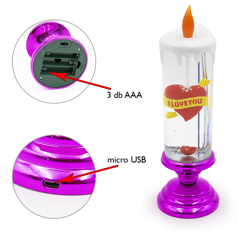 Elemről és USB-ről működtethető gyertya alakú RGB LED hangulatvilágítás (BBV) (4)