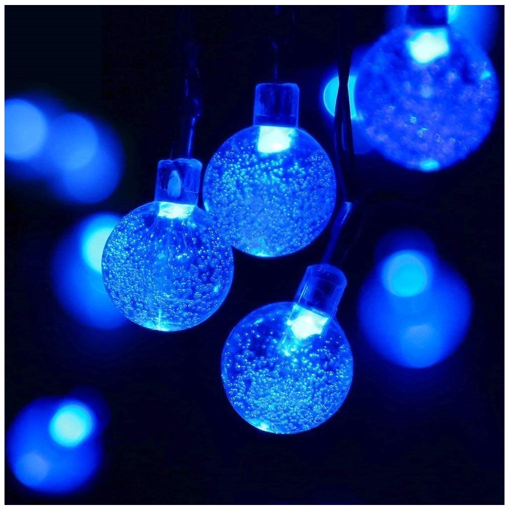 Kék fényű karácsonyi fényfüzér üveggolyókkal beltérre – 30 LED, 3 méter (BBV) (3)