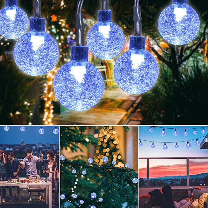 Kék fényű karácsonyi fényfüzér üveggolyókkal beltérre – 30 LED, 3 méter (BBV) (4)