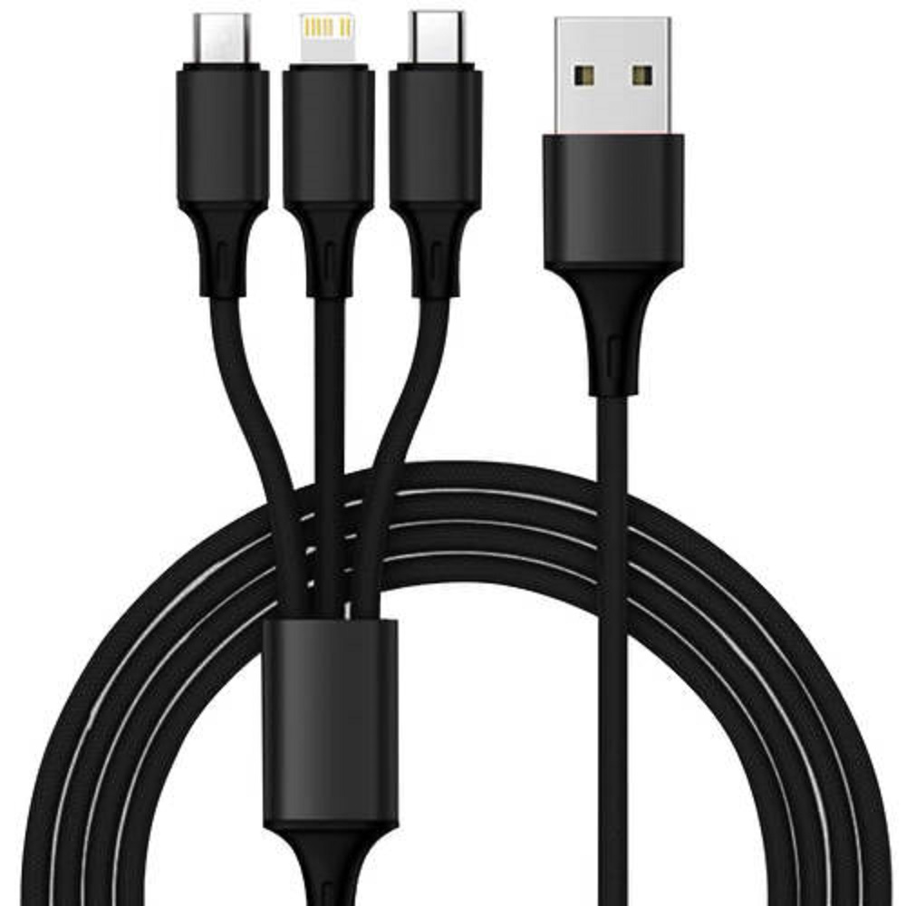 3 az 1-ben USB töltőkábel – USB c, micro USB, lightning – fekete (BB-19902) (2)