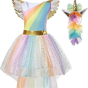 Farsangi unikornis jelmez kislányoknak szivárványszínű ruhával, fejdísszel és szárnyakkal - L méret - 130 cm magasságra (BBJ) - Image 12