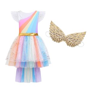 Farsangi unikornis jelmez kislányoknak szivárványszínű ruhával, fejdísszel és szárnyakkal - L méret - 130 cm magasságra (BBJ) - Image 13