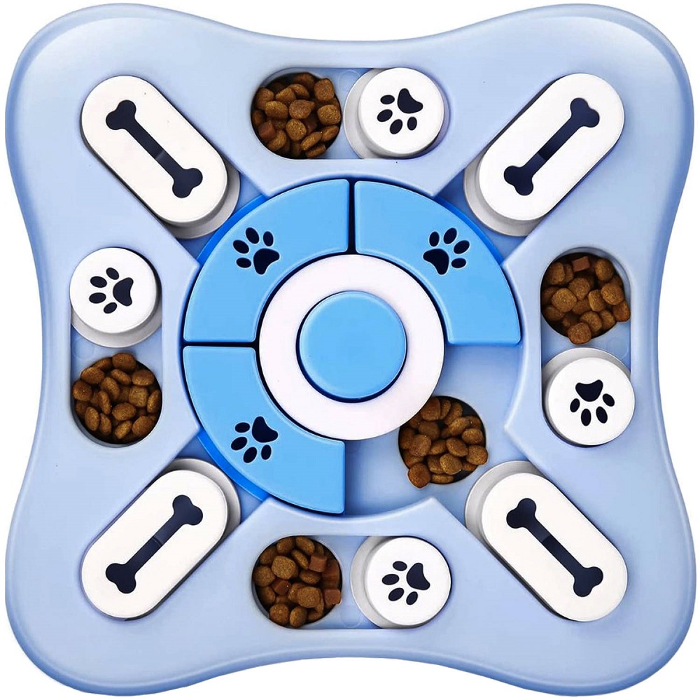 Fejlesztő, játékos kutya etetőtál – 25,5 x 25,5 x 2,5 cm, kék-fehér színben (BB-20386) (2)