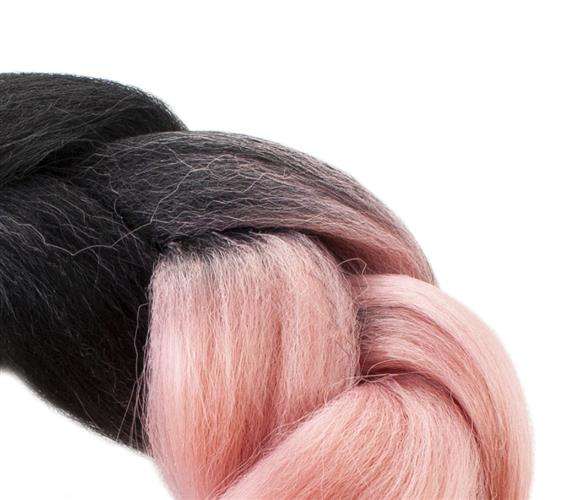 Hőálló, formázható szintetikus hajfonat, farsangra, partikra, leánybúcsúra – 60 cm, fekete – rózsaszín ombre (BB-10348) (2)