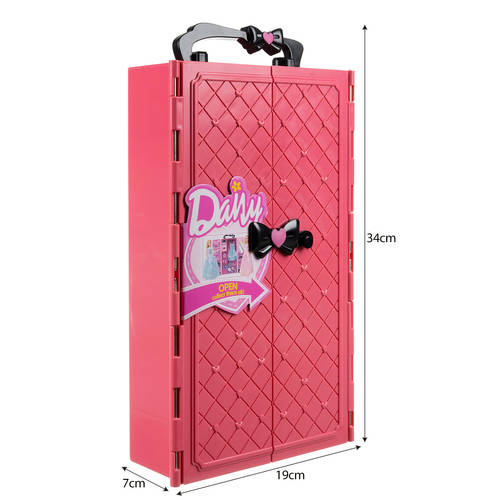 Hordozható ruhásszekrény bőrönben babáknak – 34x19x7cm , rózsaszín szín (BB-20585) (4)