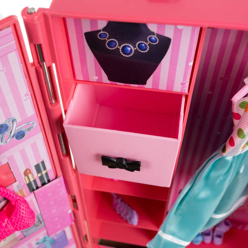 Hordozható ruhásszekrény bőrönben babáknak – 34x19x7cm , rózsaszín szín (BB-20585) (8)