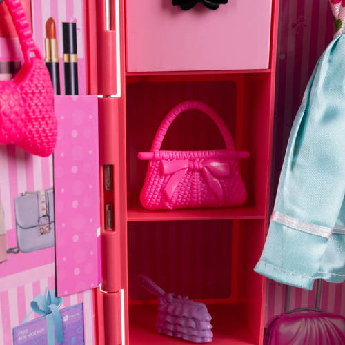 Hordozható ruhásszekrény bőrönben babáknak – 34x19x7cm , rózsaszín szín (BB-20585) (9)