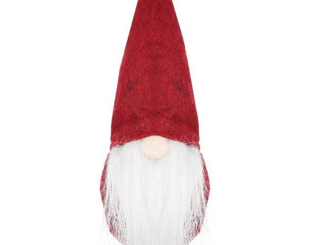 Karácsonyi manó dekoráció, piros sapkával, fehér szakállal – 30 x 8 cm (BB-11422) (1)