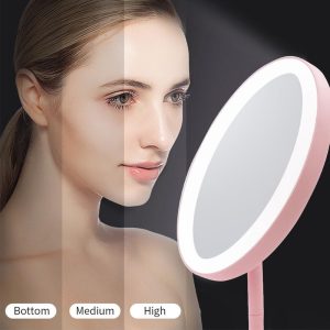 90°-ban forgatható, USB sminktükör LED világítással és 3 féle fényerősséggel - rózsaszín (BBV) - Image 3