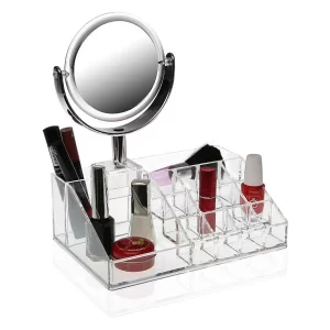 Kozmetikai rendszerező rengeteg rekesszel és kivehető, 360°-ban forgatható, 5x nagyítású sminktükörrel (BBV) - Image 13