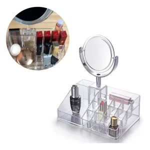 Kozmetikai rendszerező rengeteg rekesszel és kivehető, 360°-ban forgatható, 5x nagyítású sminktükörrel (BBV) - Image 12