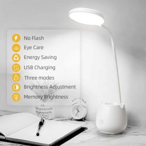 SS-530 3in1 asztali LED lámpa, tolltartó és hangszóró - USB-ről tölthető multifunkciós, hajlítható lámpa tanuláshoz, munkához (BBV) - Image 4