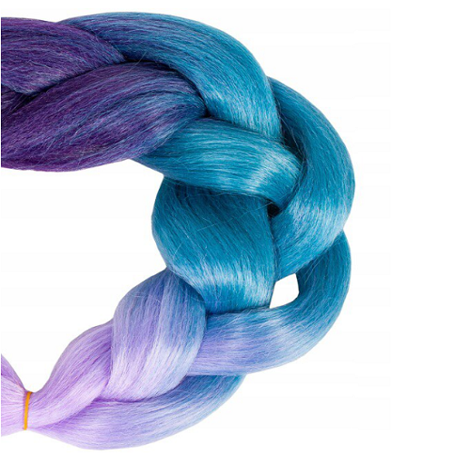 Hőálló, formázható szintetikus hajfonat, farsangra, partikra, leánybúcsúra – 60 cm, lila-kék-rózsaszín ombre (BB-10342) (2)