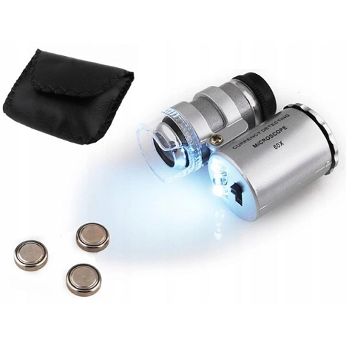 Mini zsebmikroszkóp ökológiai bőrtokkal – 60 x nagyítás, LED-, és UV fénnyel (BB-0430) (5)