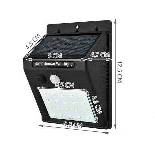 Napelemes mozgásérzékelős kerti fali lámpa – 20 LED, beépített akkumulátor (BB-0472) (3)