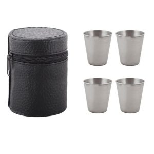 4 részes utazó pálinkás pohár szett - 0,3 dl-es fém kupica készlet praktikus bőr tokban (BBL) - Image 7
