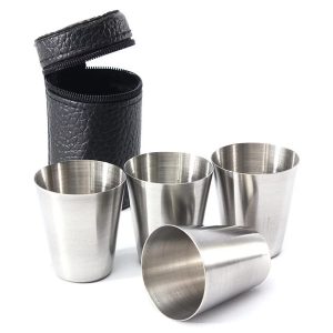 4 részes utazó pálinkás pohár szett - 0,3 dl-es fém kupica készlet praktikus bőr tokban (BBL) - Image 6
