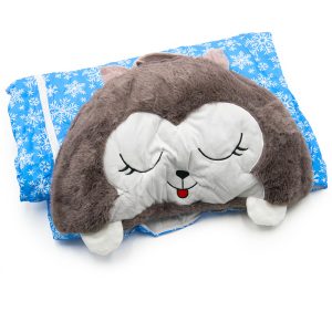 Pihe-puha plüssállattá alakítható hálózsák gyerekeknek - vidám husky alakú, kompakt, összecsukható hálózsák (BBJ) - Image 3