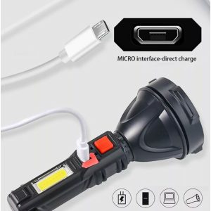 L-830 USB-ről tölthető LED zseblámpa 4 világítási móddal és kiegészítő fényforrással az oldalán (BBV) - Image 5