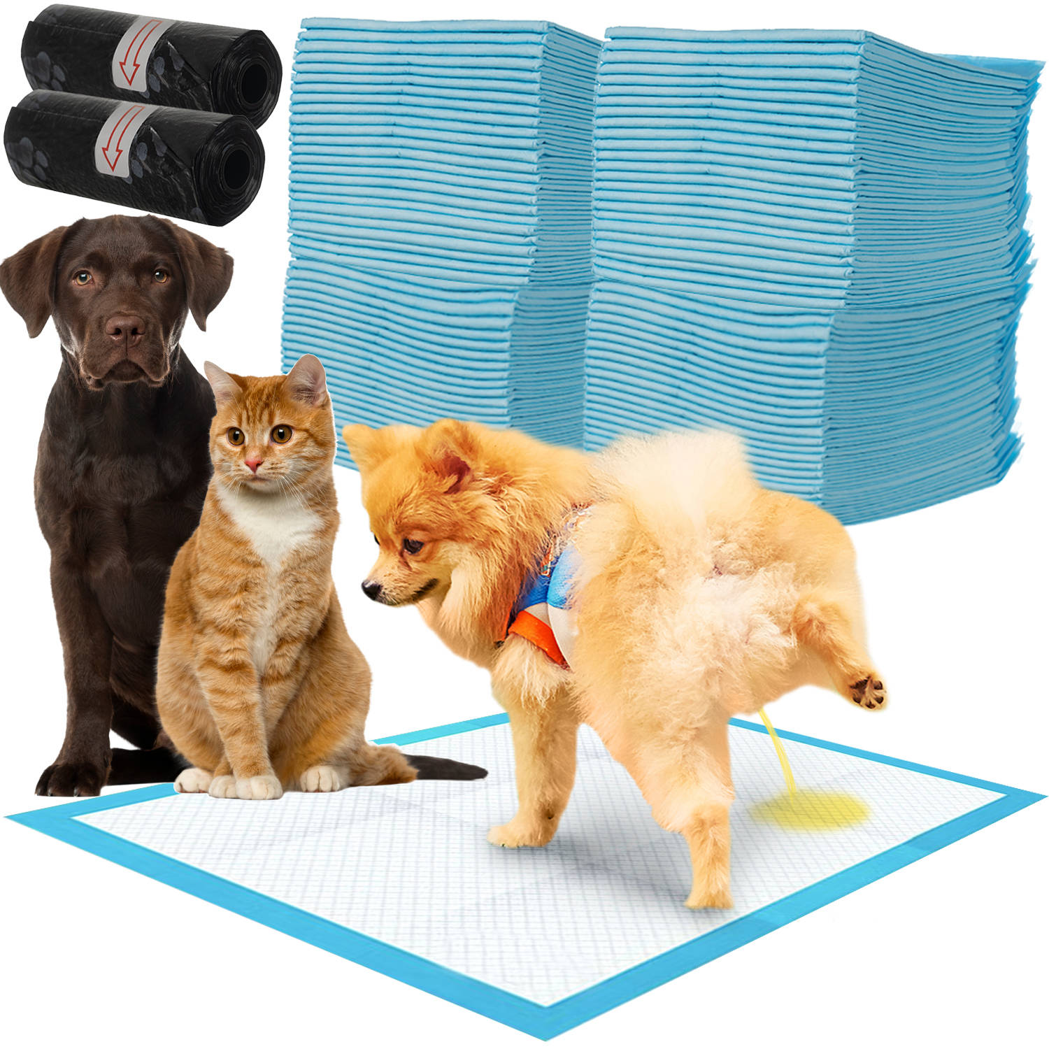 100 darabos 4 rétegű kutyapelenka csomag 2 tekercs kutyapiszok zacskóval – 33 x 45 cm (BB-17213) (11)