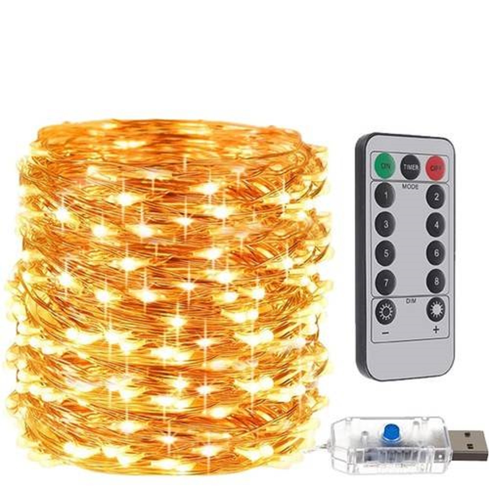 300 LED-es karácsonyi fényfüzér távirányítóval – 8 világítási móddal, meleg fehér (BB-17241) (2)