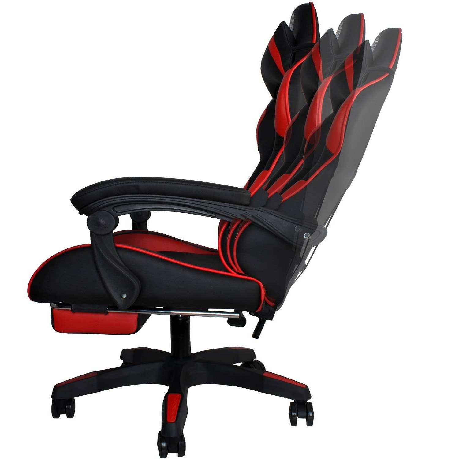 Gamer szék nyak-, és derékpárnával – kihúzható lábtartóval, magasságállítással – 124 x 63 x 63 cm, kék-piros (BB-8979) (3)