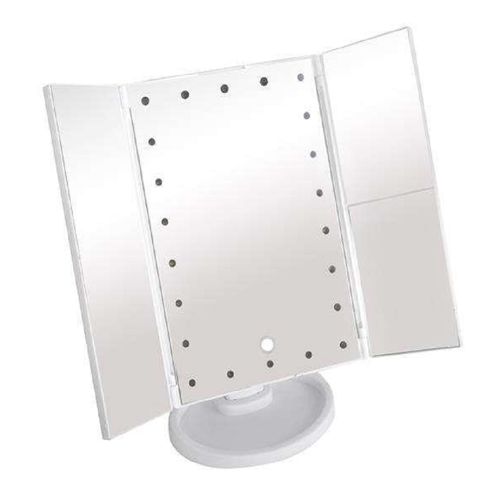 Prémium kozmetikai tükör LED-es világítással, állítható dőlésszöggel – 3 szoros nagyítással, USB tápegységgel és elemekkel – fehér (BB-7032) (5)