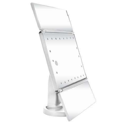 Prémium kozmetikai tükör LED-es világítással, állítható dőlésszöggel – 3 szoros nagyítással, USB tápegységgel és elemekkel – fehér (BB-7032) (6)