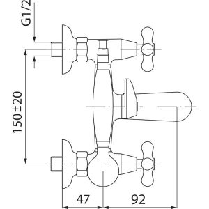 FLINKE W-1 krómozott csaptelep retro stílusú forgatható csapokkal, zuhany csővel és fejjel (BBL) (BBD) - Image 4