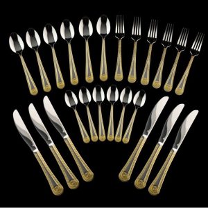 24 részes arany mintás evőeszköz készlet - elegáns étkészlet 6 főre, 3 fogásra (BBA) - Image 3