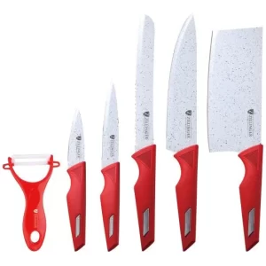 ZL-864,6691 profi késkészlet konyhai bárddal, szeletelőkésekkel, hámozóval - 6 részes, kerámiabevonatos, rozsdamentes acél szakácskés szett (BBA)