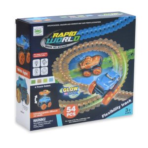54 részes, kreatív, többféleképpen összerakható autópálya gyerekeknek 2 db dínós kisautóval - világít a sötétben (BBJ) - Image 8