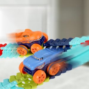 54 részes, kreatív, többféleképpen összerakható autópálya gyerekeknek 2 db dínós kisautóval - világít a sötétben (BBJ) - Image 3