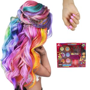 XXL szépítkező készlet kislányoknak 6 féle színes hajkrétával és 3 féle csillogó körömlakkal (BBJ)