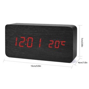 Fa borítású, sötét színű LED-es ébresztőóra - hanghatásokkal irányítható (BBV) (BBD) - Image 6