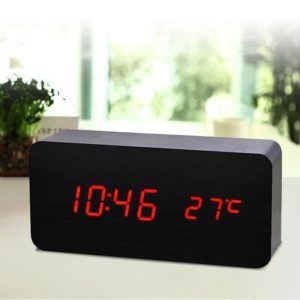 Fa borítású, sötét színű LED-es ébresztőóra - hanghatásokkal irányítható (BBV) (BBD) - Image 4